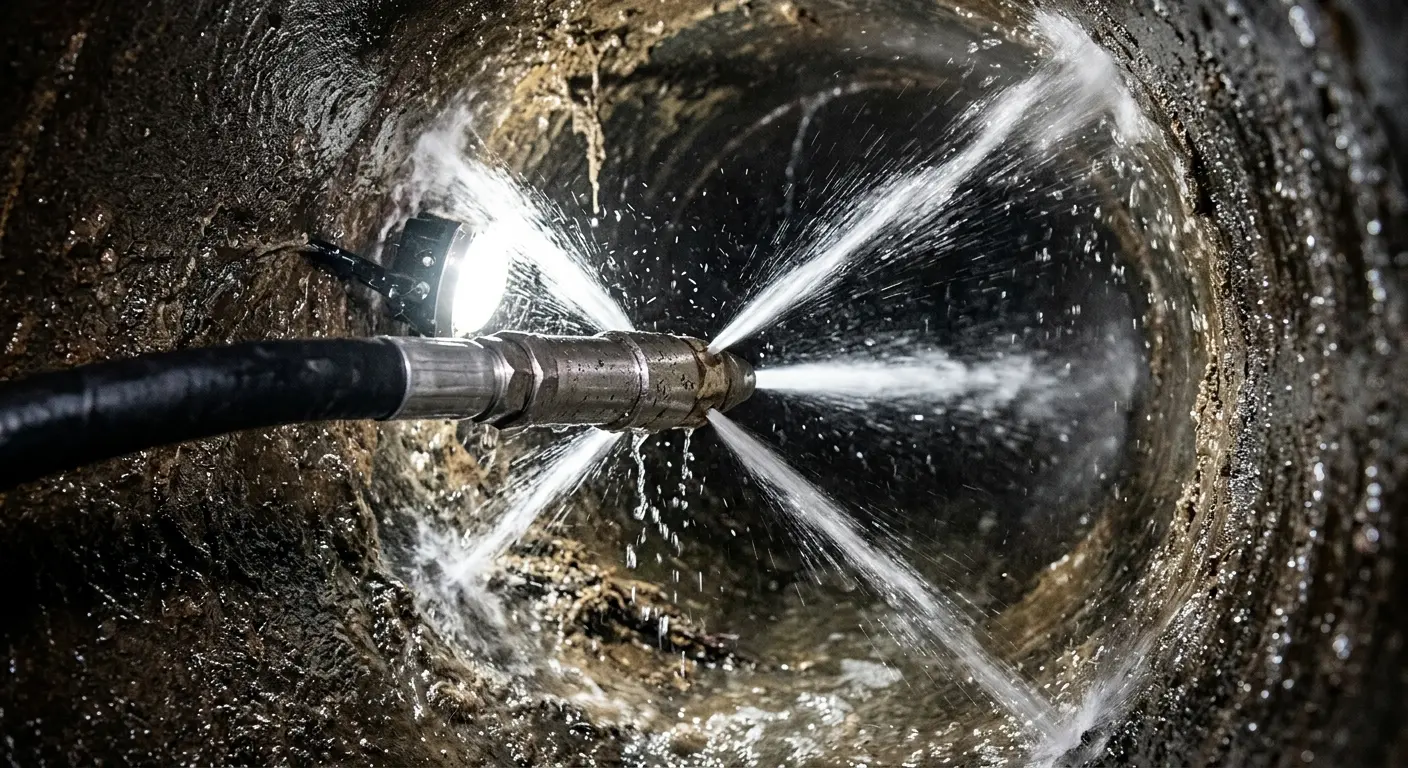 High-pressure hydro jetting nozzle cleaning sewer pipe for Sewer Cleanout in Gladstone
